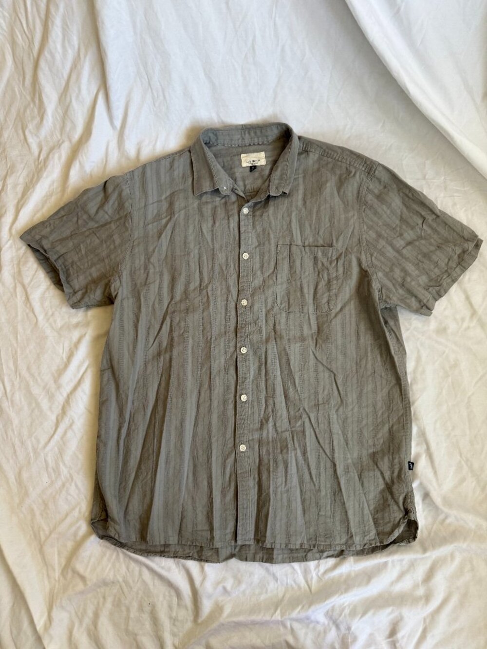 Men's Green/Gray Short Sleeve Button Down Shirt Striped Casual Pocket XL